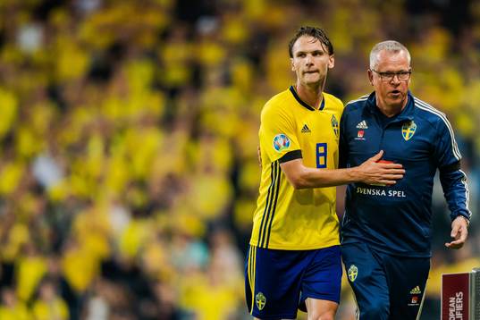 Albin Ekdal and head coach Janne Andersson of Sweden