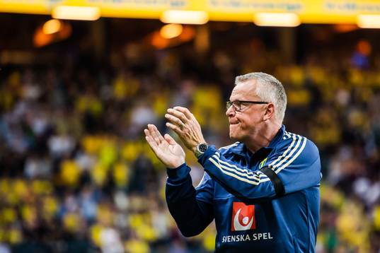 head coach Janne Andersson of Sweden celebrates