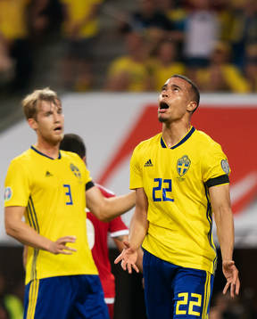 Robin Quaison of Sweden reacts
