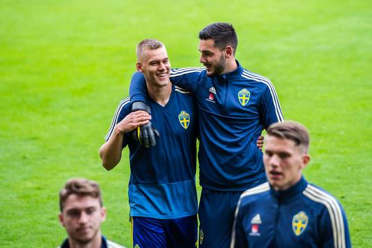 Felix Beijmo and goalkeeper Marko Johansson  of Sweden