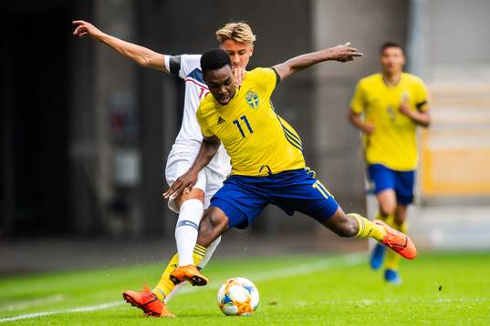 Dennis Johnsen of Norway and Joel Asoro of Sweden