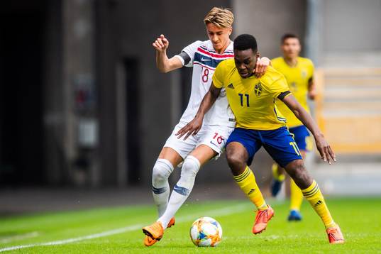 Dennis Johnsen of Norway and Joel Asoro of Sweden