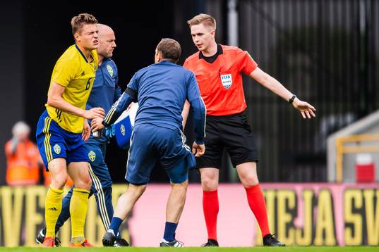 Mattias Svanberg of Sweden in pain