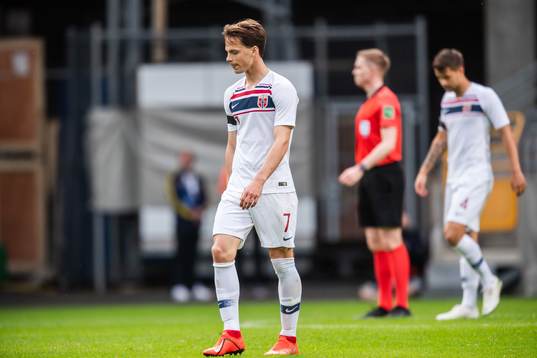 Felix Horn Myhre of Norway looks dejected