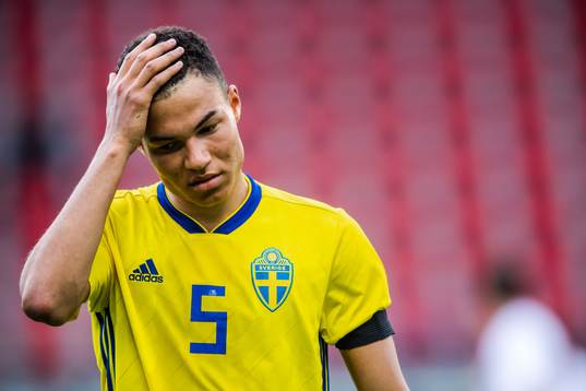 Alexander Jallow of Sweden looks dejected
