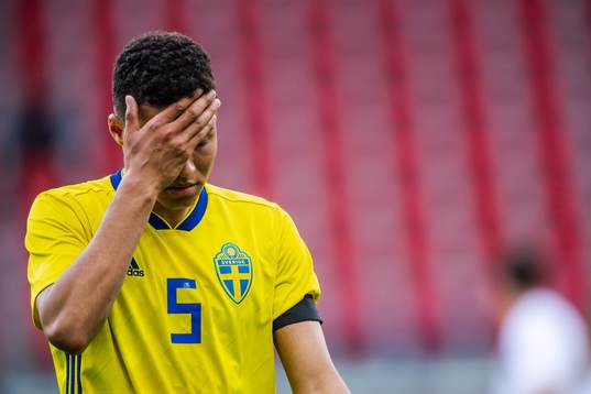 Alexander Jallow of Sweden looks dejected
