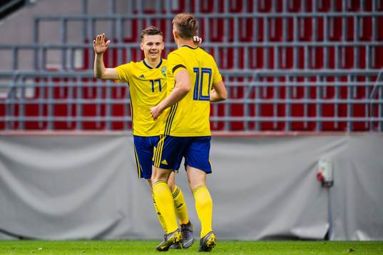 Viktor Gyökeres and Jake Larsson of Sweden celebrate