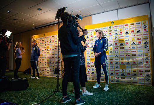 Nilla Fischer and goalkeeper Jennifer Falk  of Swedish