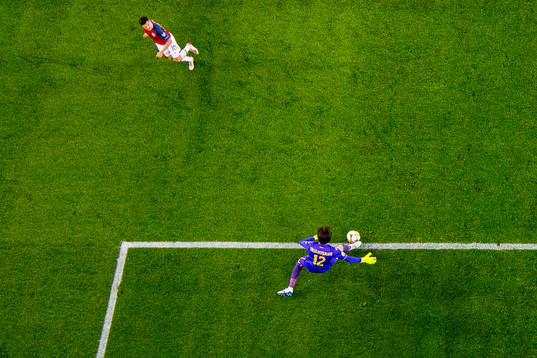 Tarik Elyounoussi of Norway sees his attempt being saved by