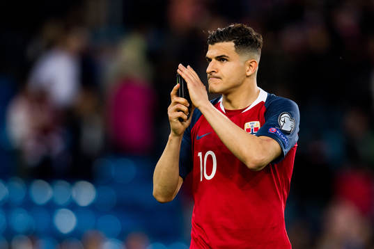 Tarik Elyounoussi of Norway looks dejected