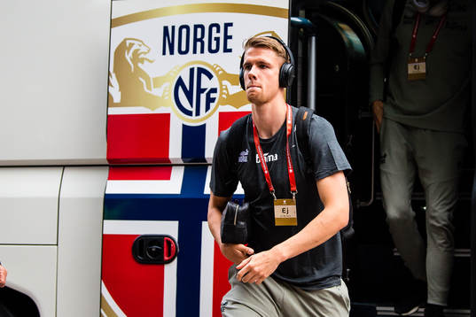 Kristoffer Ajer of Norway arrives