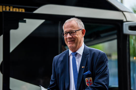 Lars Lagerbäck, head coach of Norway,  arrives