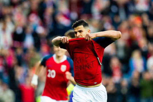 Tarik Elyounoussi of Norway celebrates