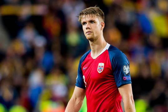 Kristoffer Ajer of Norway looks dejected