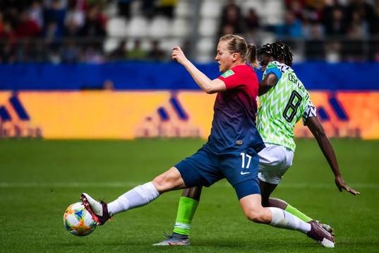 Kristine Minde of Norway and Asisat Oshoala of Nigeria