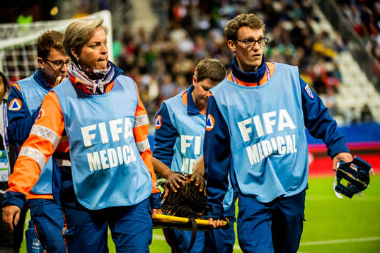 Faith Michael of Nigeria with an injury