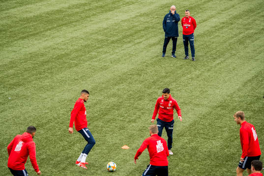 Lars Lagerbäck, head coach of Norway, and Per Joar Hansen,