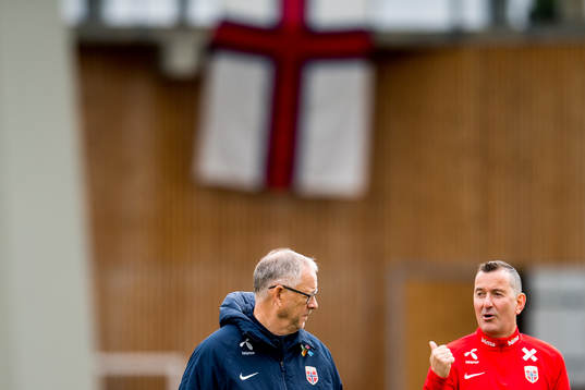 Lars Lagerbäck, head coach of Norway, and Per Joar Hansen,