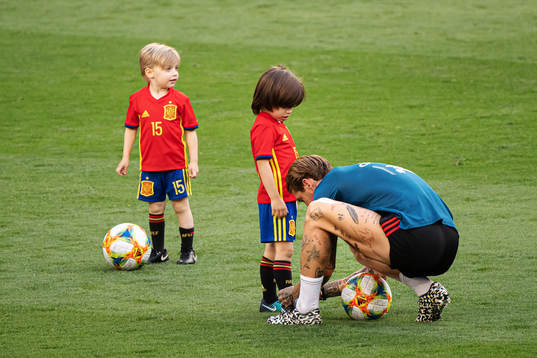 Sergio Ramos of the Spanish national football team with his