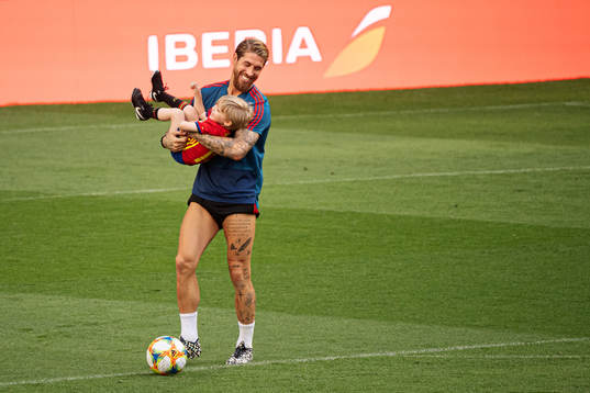 Sergio Ramos of the Spanish national football team with his