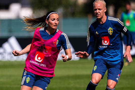 Kosovare Asllani and Caroline Seger of Swedish national