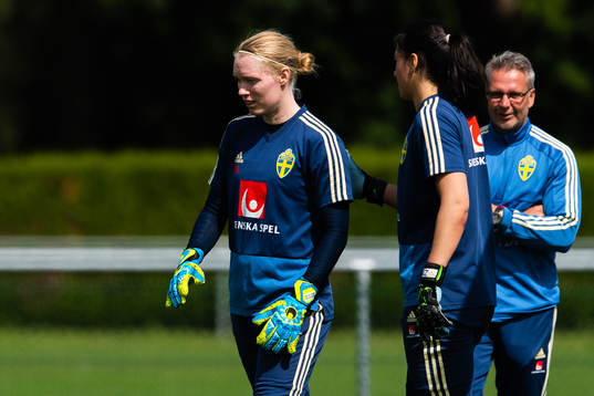 Goalkeepers Hedvig Lindahl and Zecira Musovic of Swedish