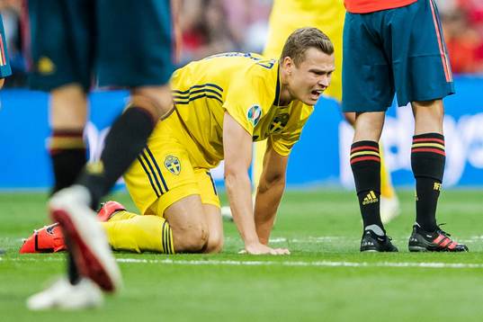 Viktor Claesson of Sweden in pain