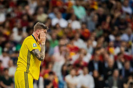 Pontus Jansson of Sweden in pain