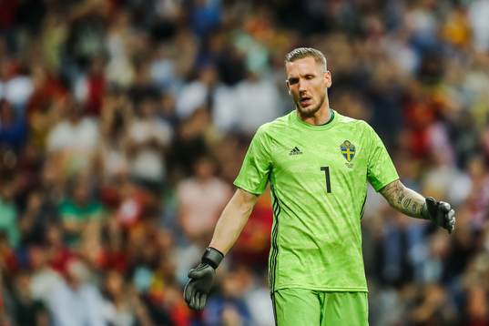 Goalkeeper Robin Olsen of Sweden looks dejected
