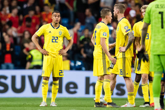 Robin Quaison of Sweden looks dejected