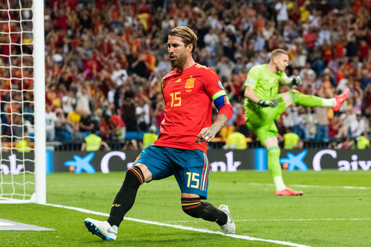Sergio Ramos of Spain celebrates 1-0