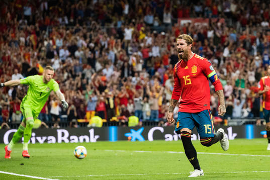 Sergio Ramos of Spain celebrates 1-0