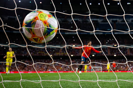 Alvaro Morata of Spain celebrates scoring 2-0 at a penalty
