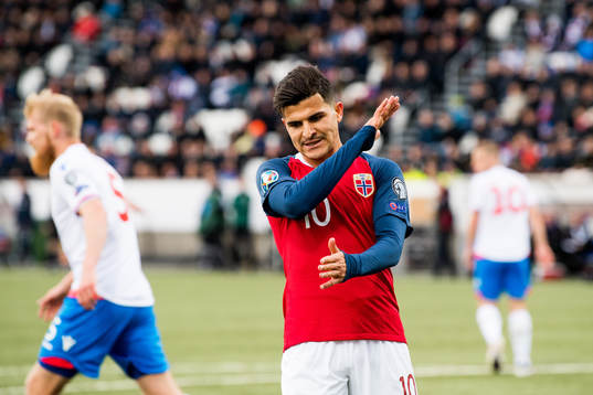 Tarik Elyounoussi of Norway looks dejected