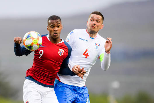 Ola Kamara of Norway and Atli Gregersen of Faroe Islands