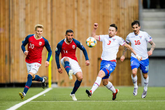 Martin Ødegaard and Omar Elabdellaoui of Norway and