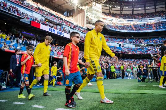 Robin Quaison of Sweden enters the pitch