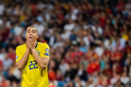 Robin Quaison of Sweden looks dejected