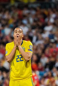 Robin Quaison of Sweden looks dejected