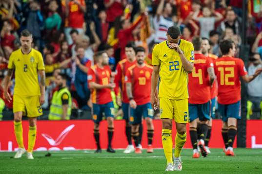 Robin Quaison of Sweden looks dejected