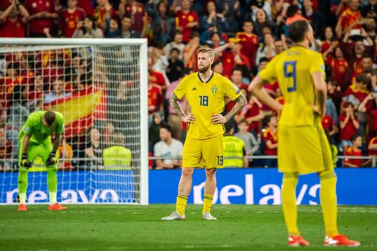 Goalkeeper Robin Olsen, Pontus Jansson and Marcus Berg of