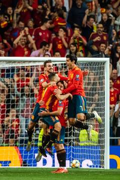 Mikel Oyarzabal of Spain celebrate with teammates