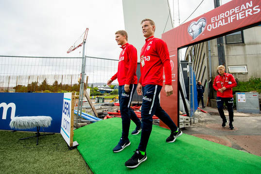 Sigurd Rosted and goalkeeper Sondre Rossbach of Norway