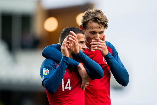 Omar Elabdellaoui and Sander Berge of Norway