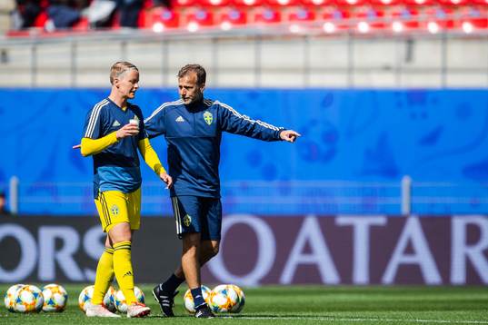 Nilla Fischer and physio Pontus Ekblom of Sweden