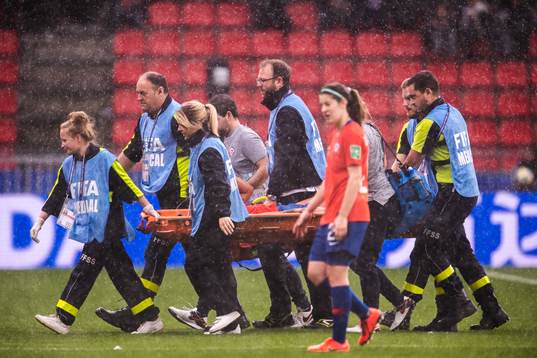 María José Urrutia Sánchez of Chile is carried of. the