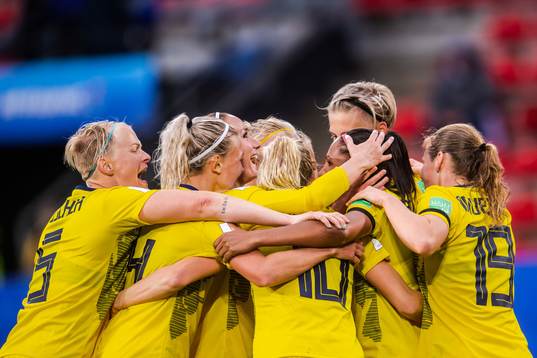 Madelen Janogy of Sweden celebrate with teammates