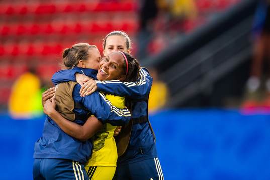 Madelen Janogy of Sweden celebrates