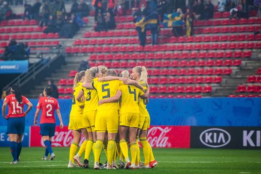 Madelen Janogy of Sweden celebrate with teammates
