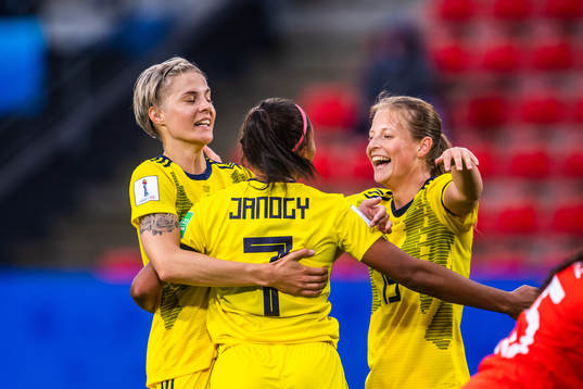 Lina Hurtig , Madelen Janogy and Anna Anvegård of Sweden